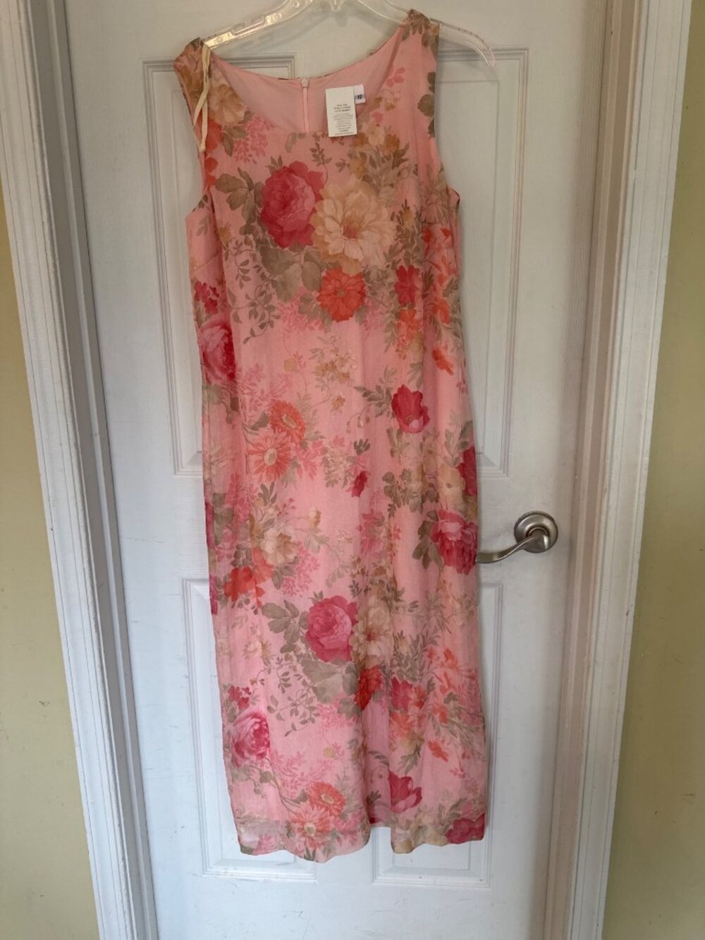 Vintage 90s Miss Dorby Pink Floral Sleeveless Midi Dress Jacket Sheer Lined 12 - Picture 9 of 14